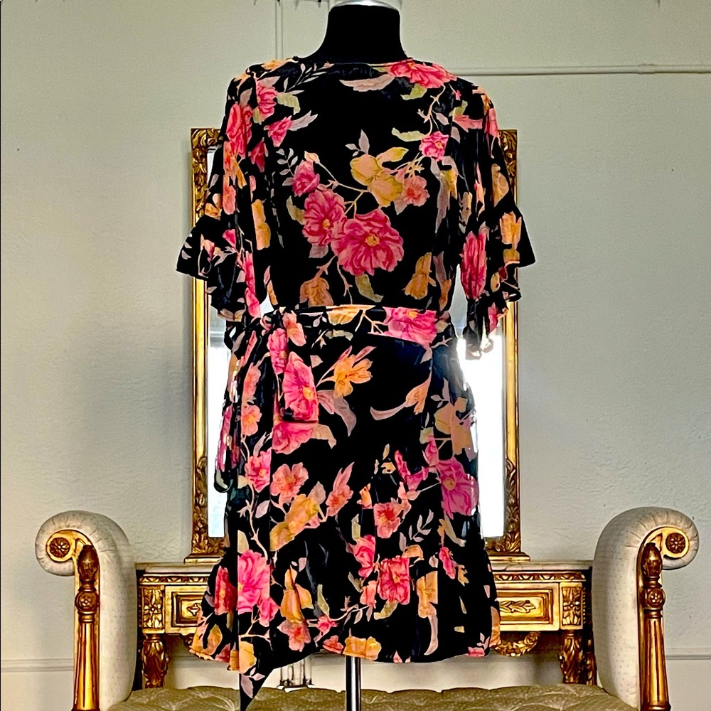 SOLD. Black Velvet Dress with Floral Design